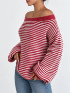 Striped Knit Boat Neck Sweater (3)