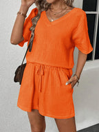 V-neck Half Sleeve Top Shorts Set (13)