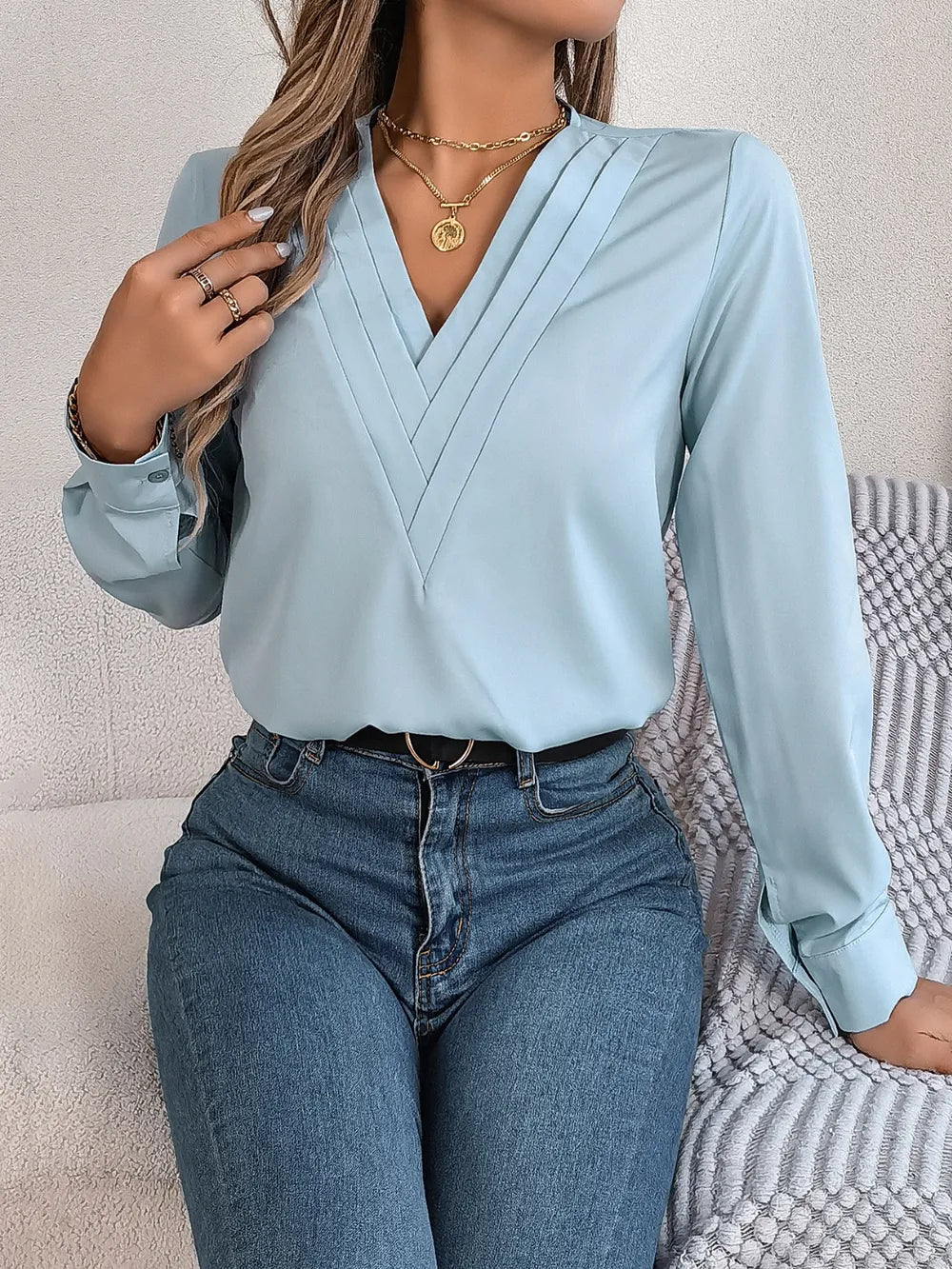 V-neck Long Sleeve Blouse (6)