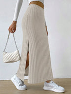 High Waist Ribbed Knit Maxi Skirt (3)