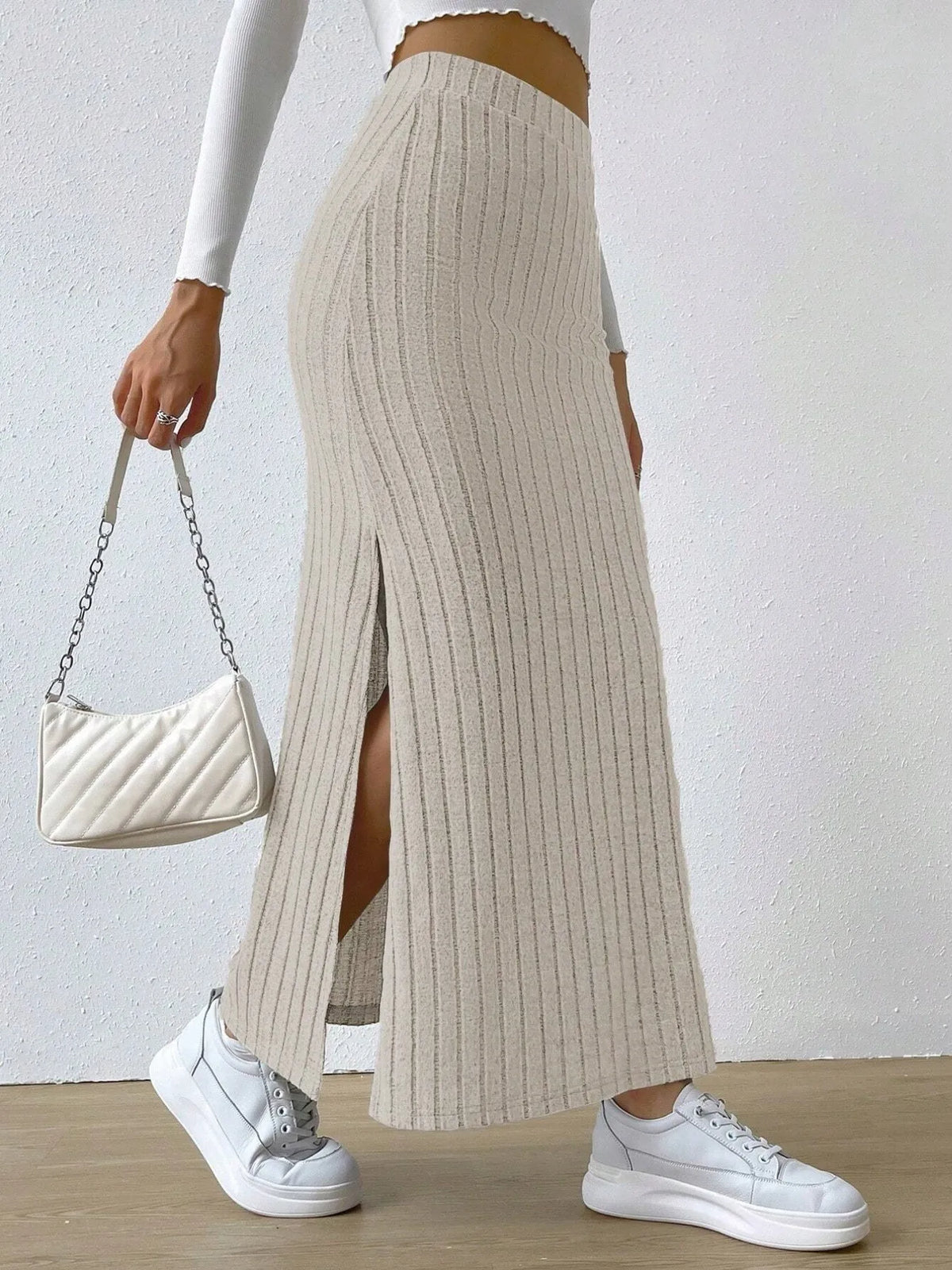 High Waist Ribbed Knit Maxi Skirt (3)