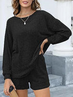 Round Neck Dropped Shoulder Top Shorts Set (8)