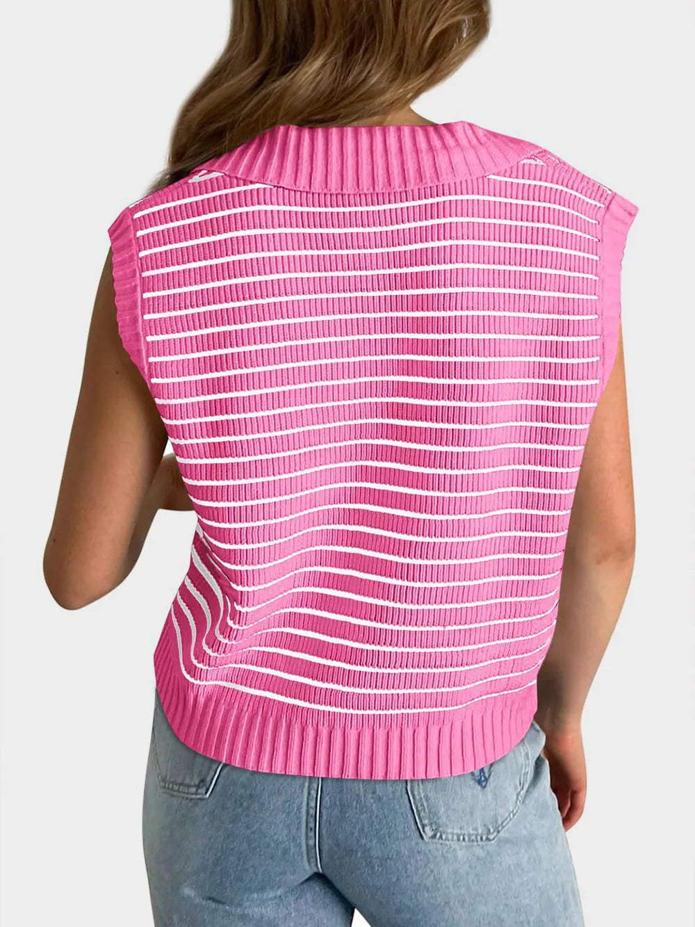 Collared Neck Striped Sweater Vest (18)