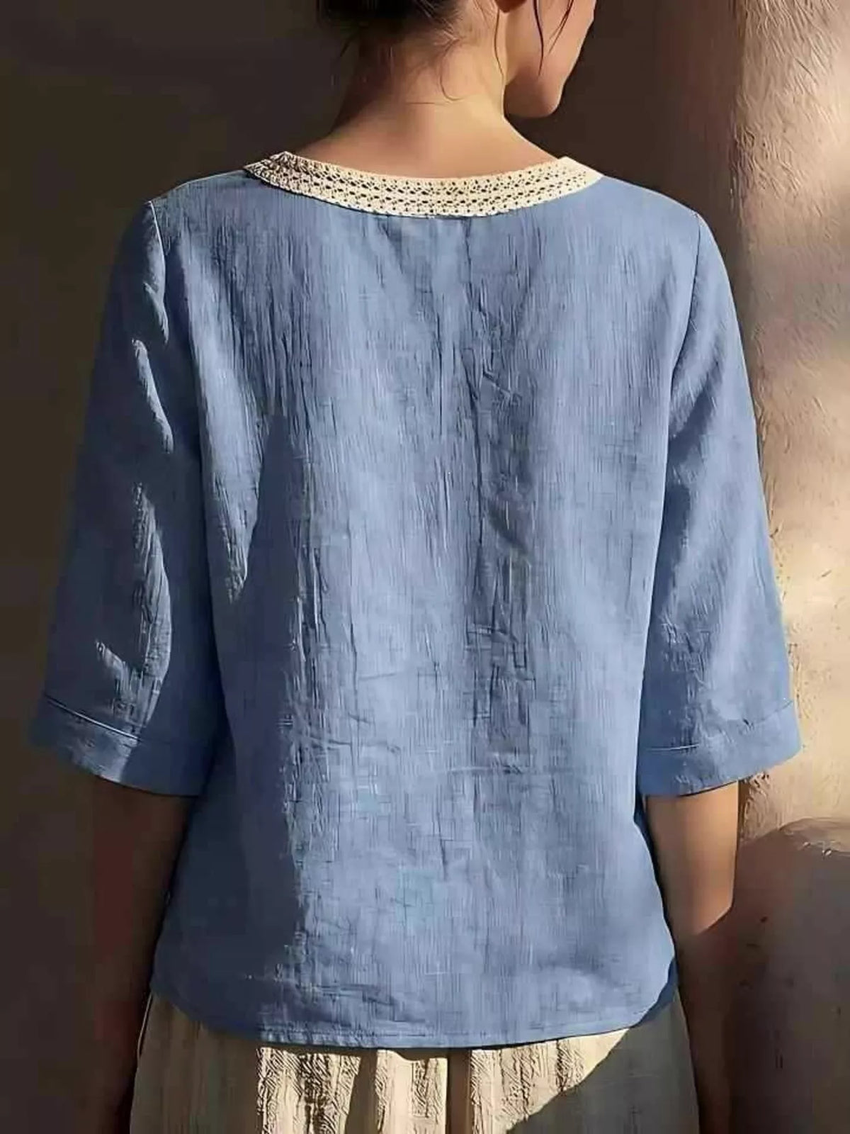 Full Size Lace Trim Short Sleeve Blouse Plus (2)