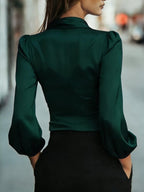 Satin Tie Waist Wrap Blouse (11)