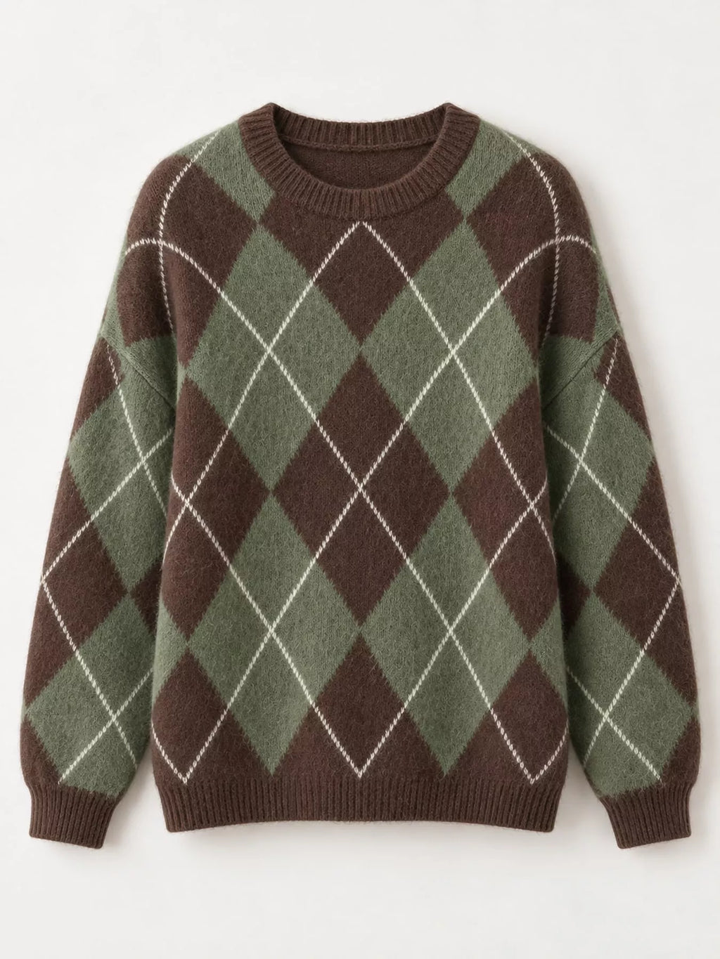 Argyle Pattern Fuzzy Knit Sweater (25)