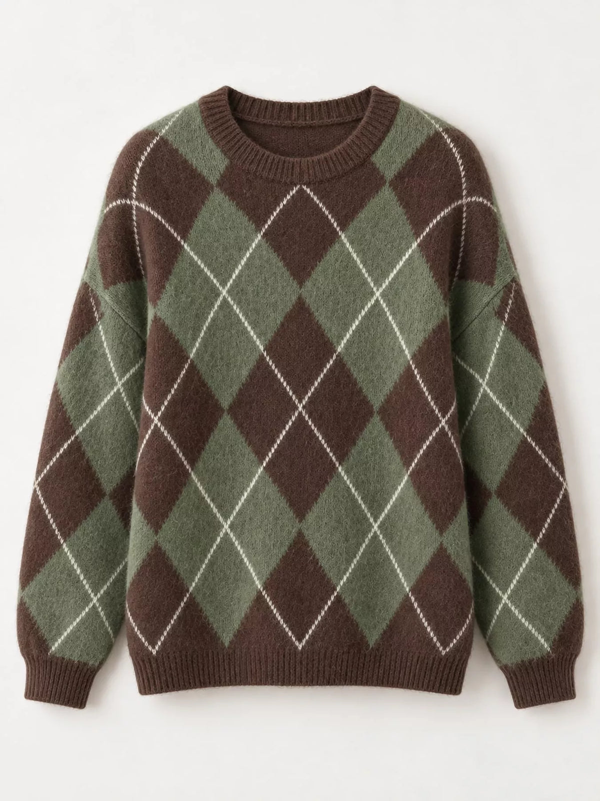 Argyle Pattern Fuzzy Knit Sweater (25)