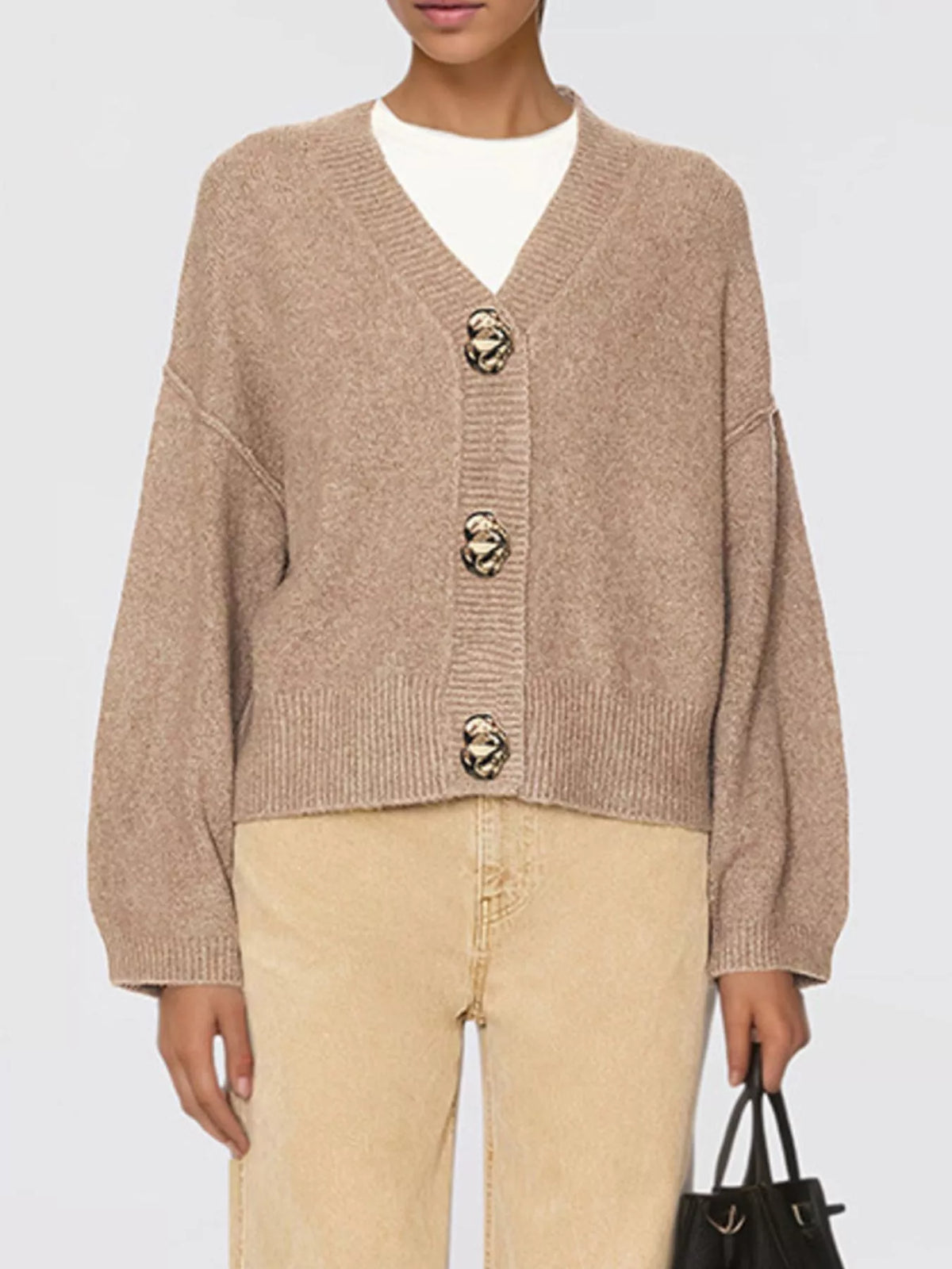 Gold Buttons V-neck Cardigan (6)