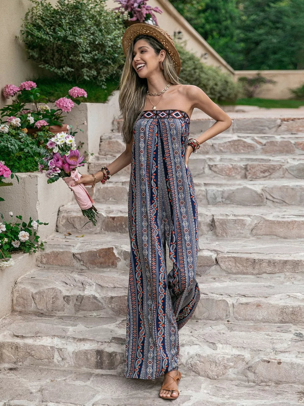 Tied Printed Tube Wide Leg Jumpsuit (12)