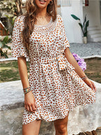 Polka Dot Print Round Neck Short Sleeve Loose Dress photo 3