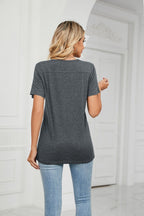 Decorative Button V-neck T-shirt (2)