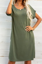 Scoop Neck Short Sleeve Pocket Dress (5)