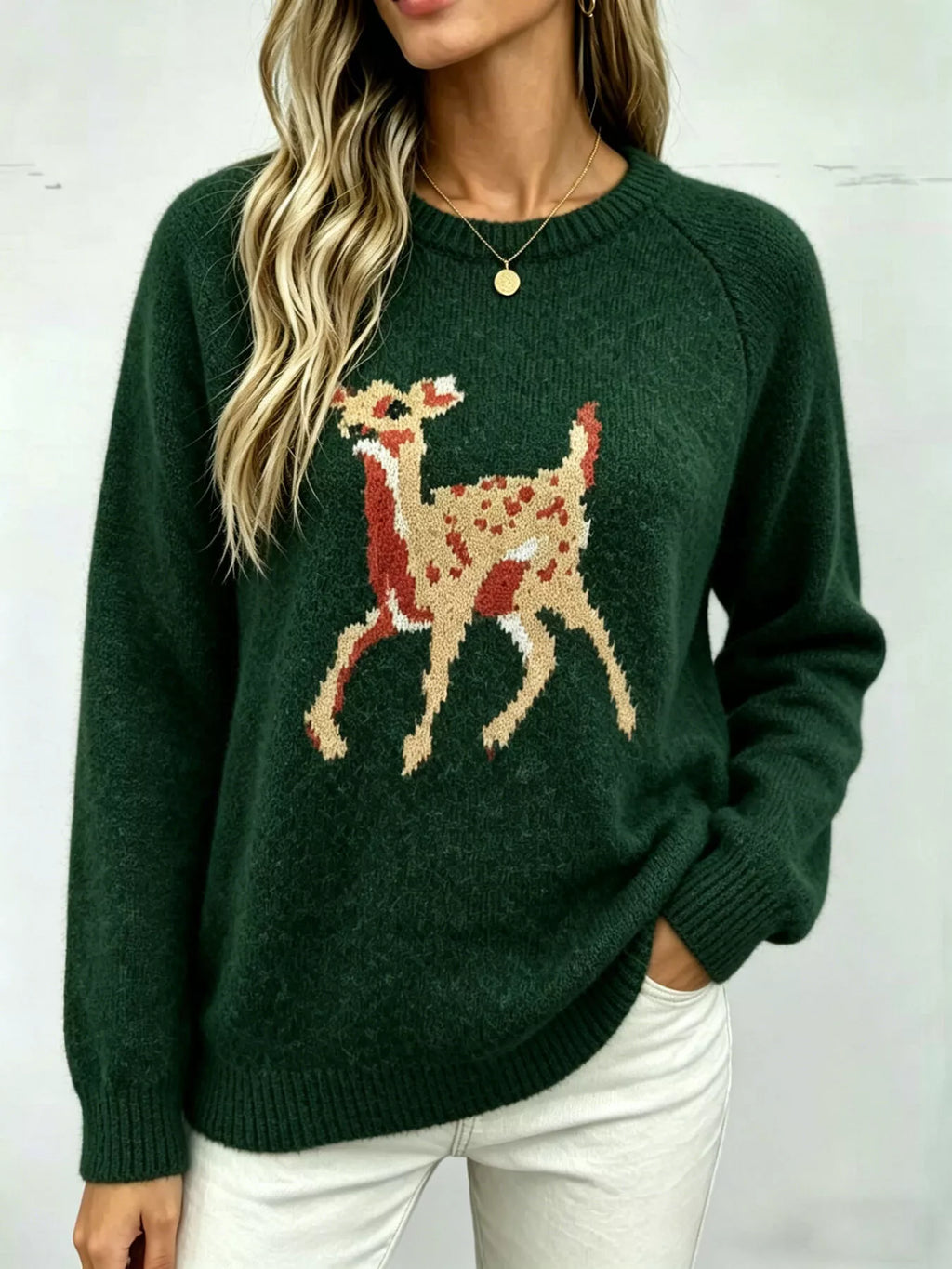 Deer Pattern Raglan Sleeve Sweater (11)