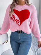 Love Heart Round Neck Dropped Shoulder Sweater (5)
