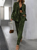 Lapel Collar Long Sleeve Blazer Pants Set (2)