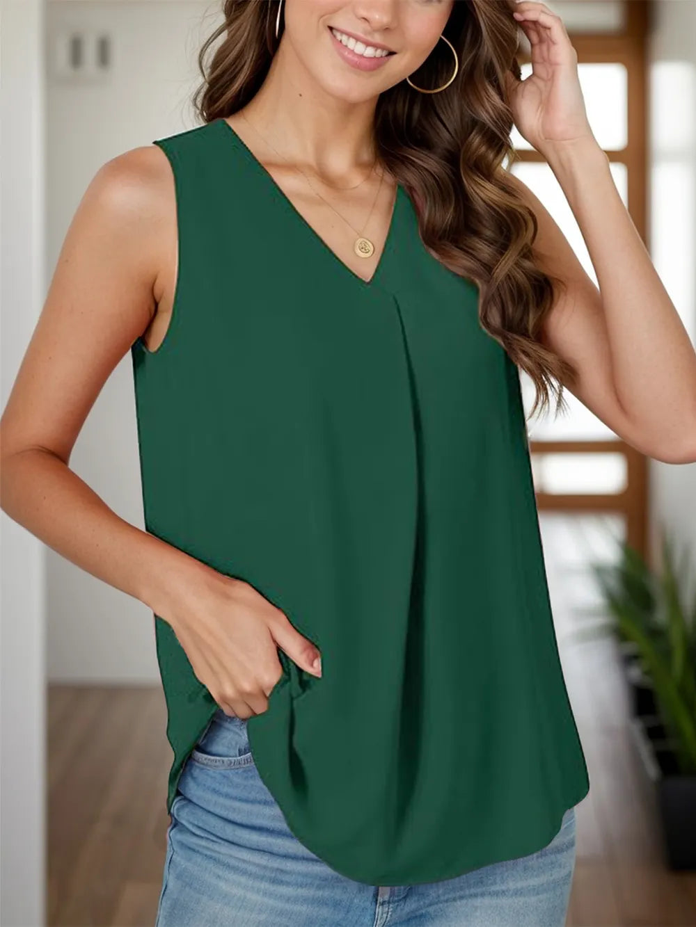 Full Size Ruched V-neck Tank (24)