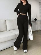 Zip Up Long Sleeve Top Pants Set (15)