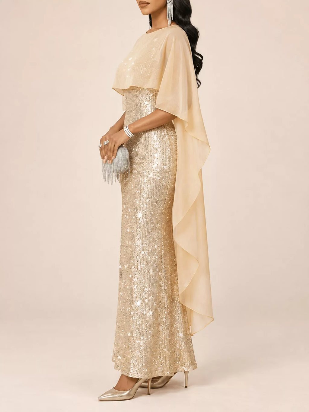 Sequin Cape Overlay Evening Dress (24)