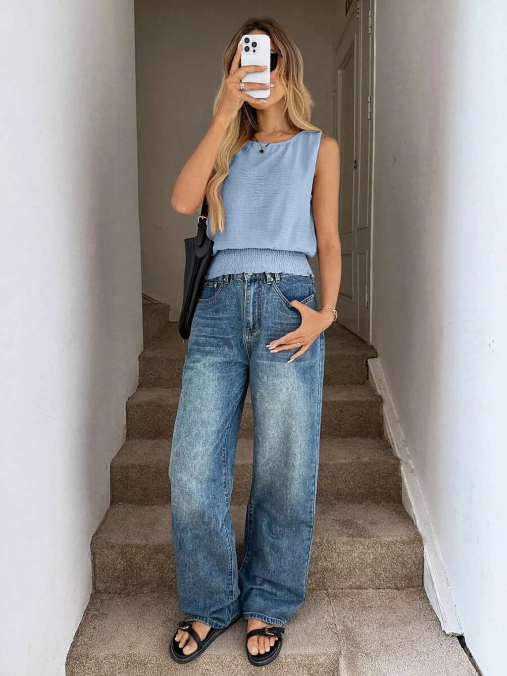 Smocked Round Neck Tank (5)