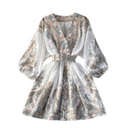 Printed Lantern Sleeve Midi Dress photo 2