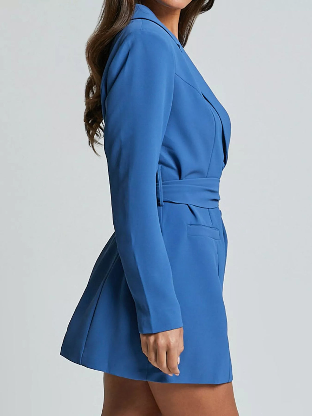 Lapel Collar Tie Waist Blazer (9)