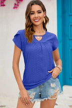 Eyelet Round Neck Short Sleeve T-shirt (3)