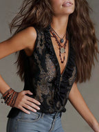 Full Size Paisley Print Ruffled Zip Front Tank Plus (5)
