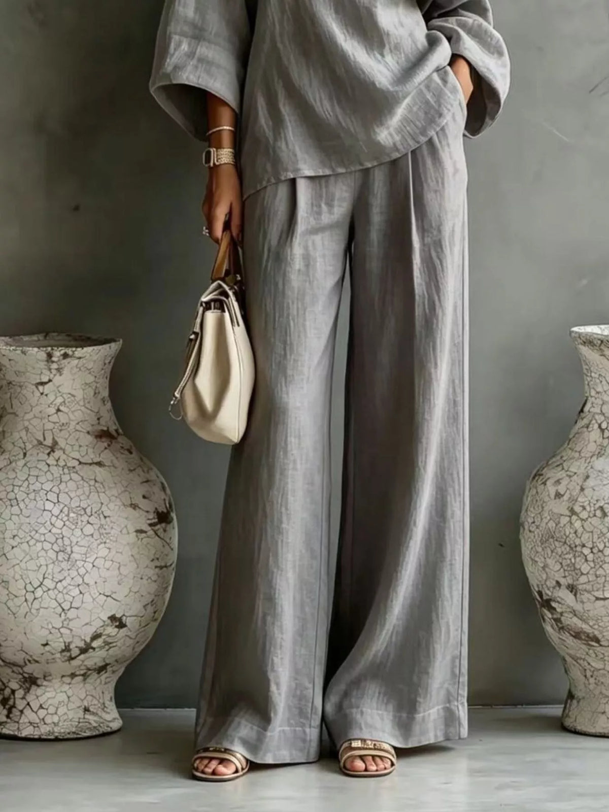 One Shoulder Top Wide Leg Pants Set (9)