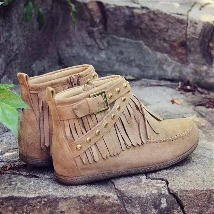 Fringe Studded Suede Flat Boots (6)