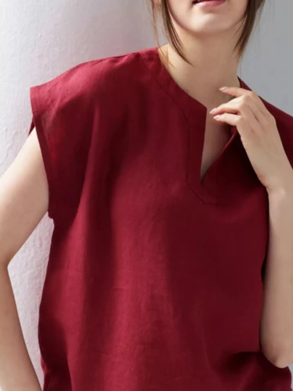 Notched Cap Sleeve Blouse (8)