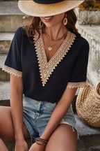 Full Size Lace Detail V-neck Short Sleeve Blouse Plus (16)