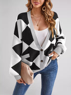 Diamond Pattern Button-up Knit Cardigan (14)