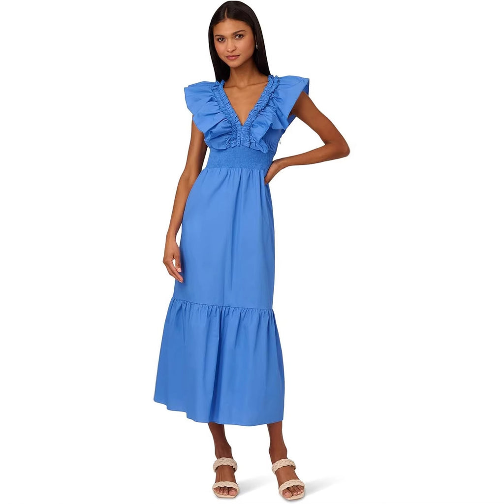 Indian-style Resort Chic Flounced V-neck Slimming Dress variant CJLY295891507GT|CJLY295891508HS|CJLY295891509IR|CJLY295891510JQ|CJLY295891511KP|CJLY295891512LO