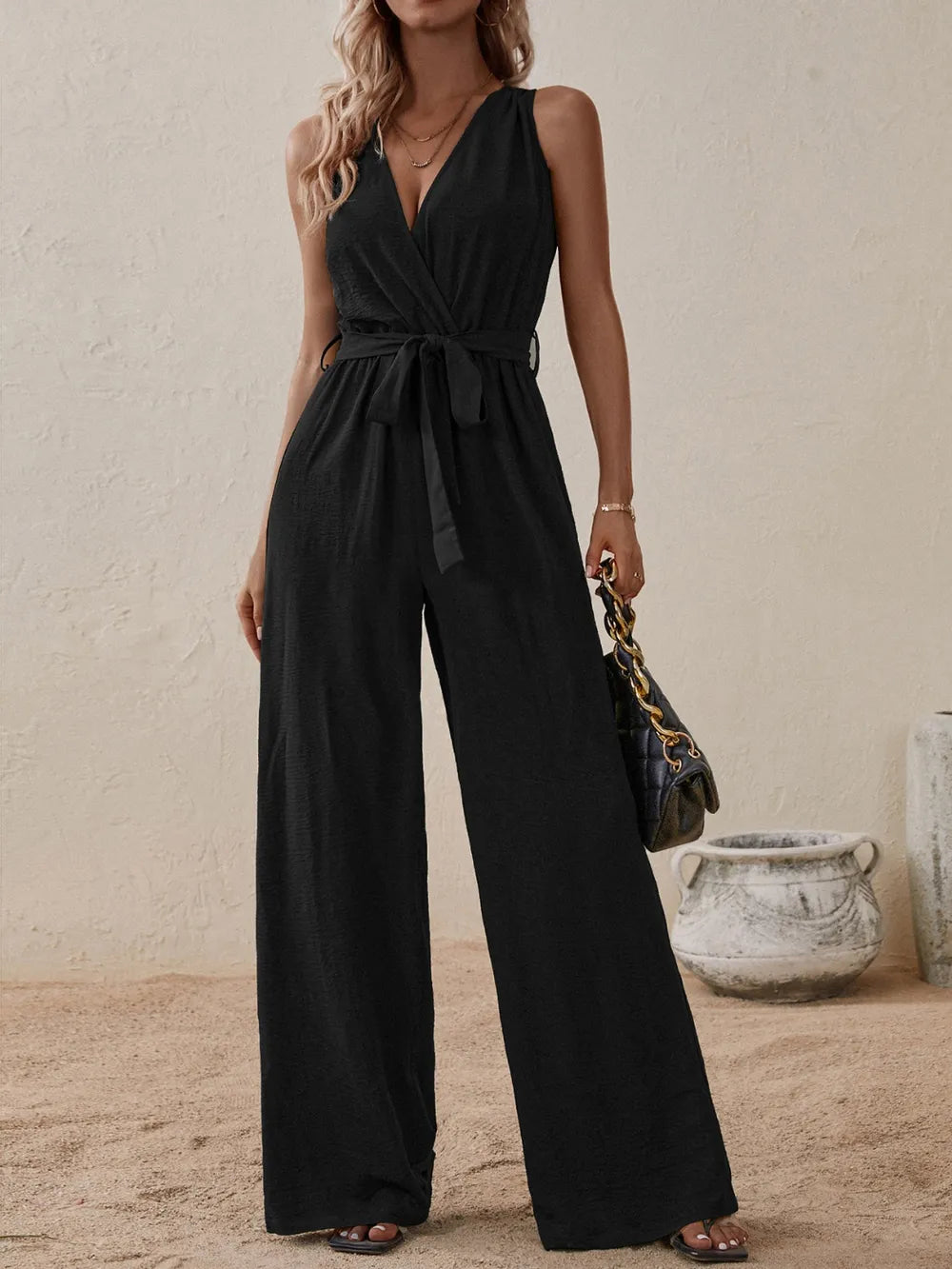 Tied Surplice Sleeveless Wide Leg Jumpsuit (6)