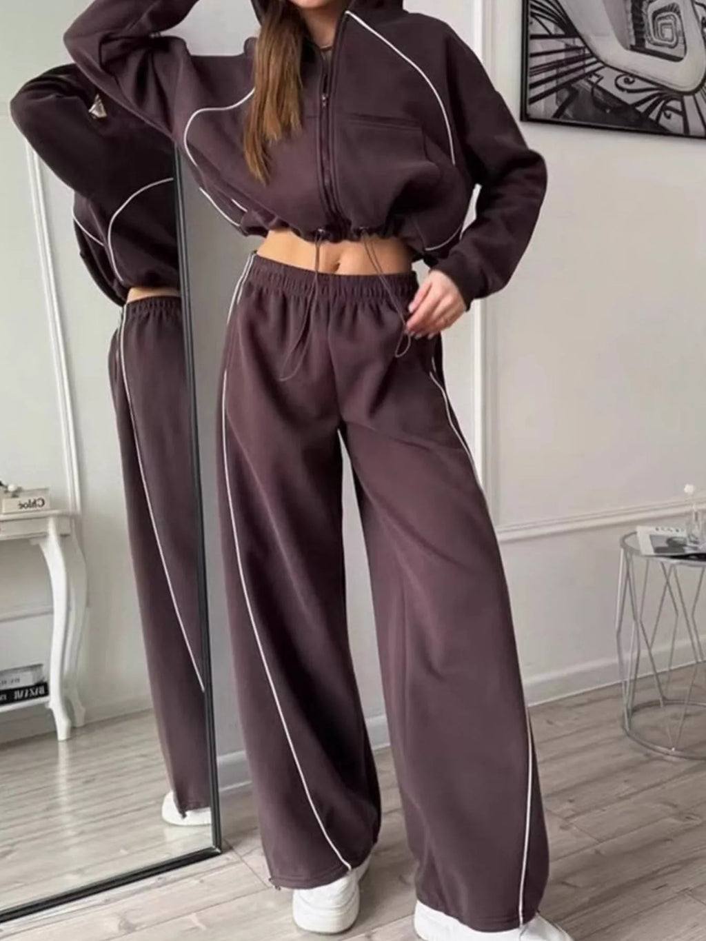 Fleece Zip-up Hoodie Joggers Set (15)