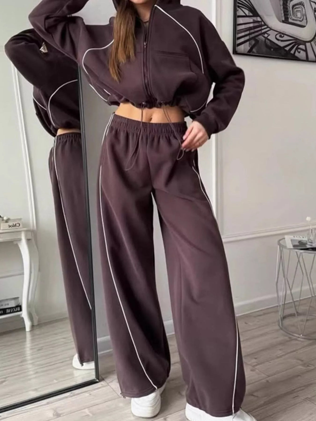 Fleece Zip-up Hoodie Joggers Set (15)