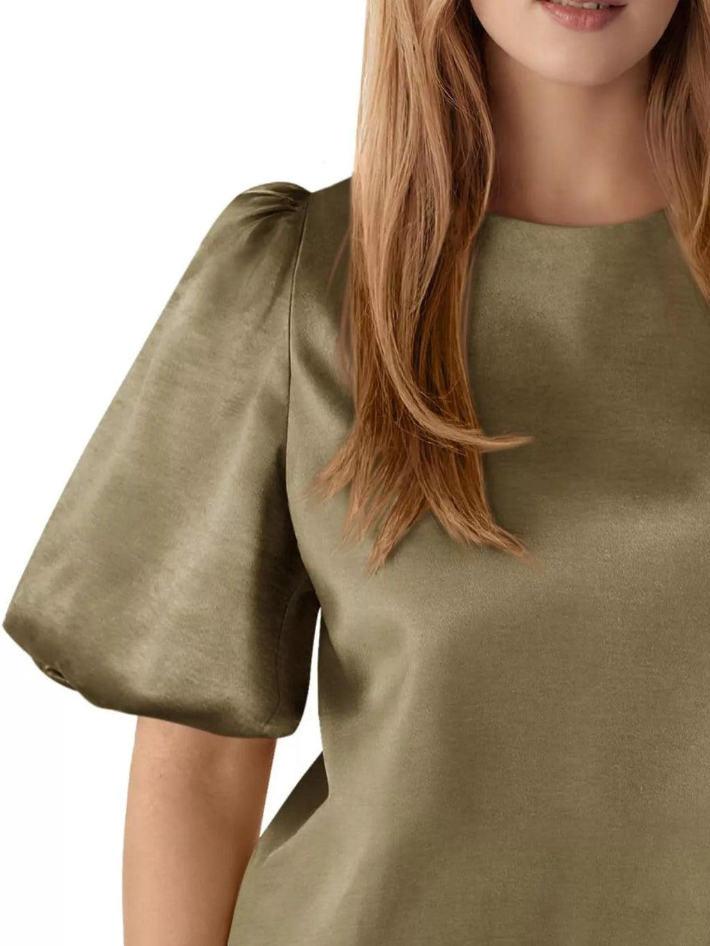 Round Neck Puff Sleeve Satin Top (14)