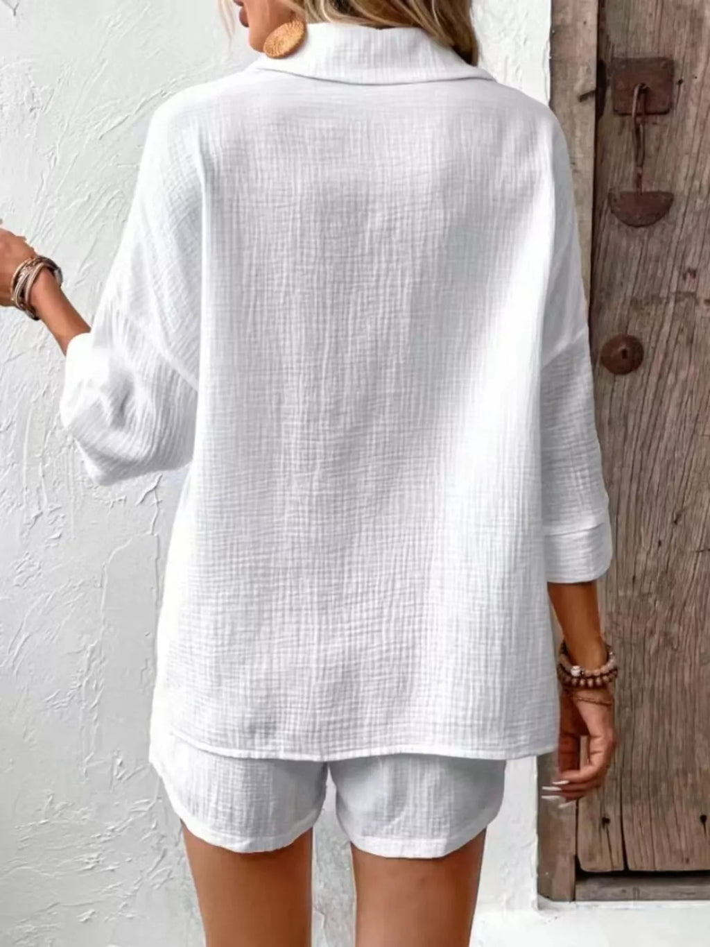 Button Detail Top Shorts Set (5)