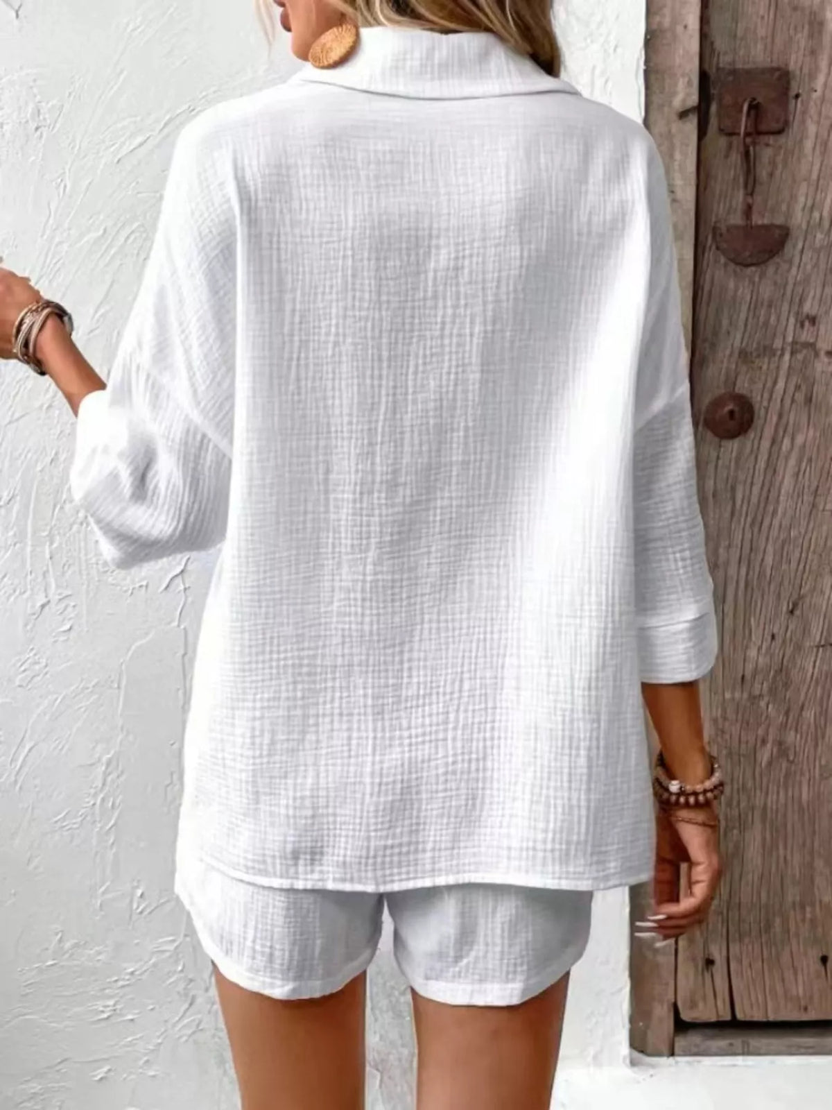 Button Detail Top Shorts Set (5)