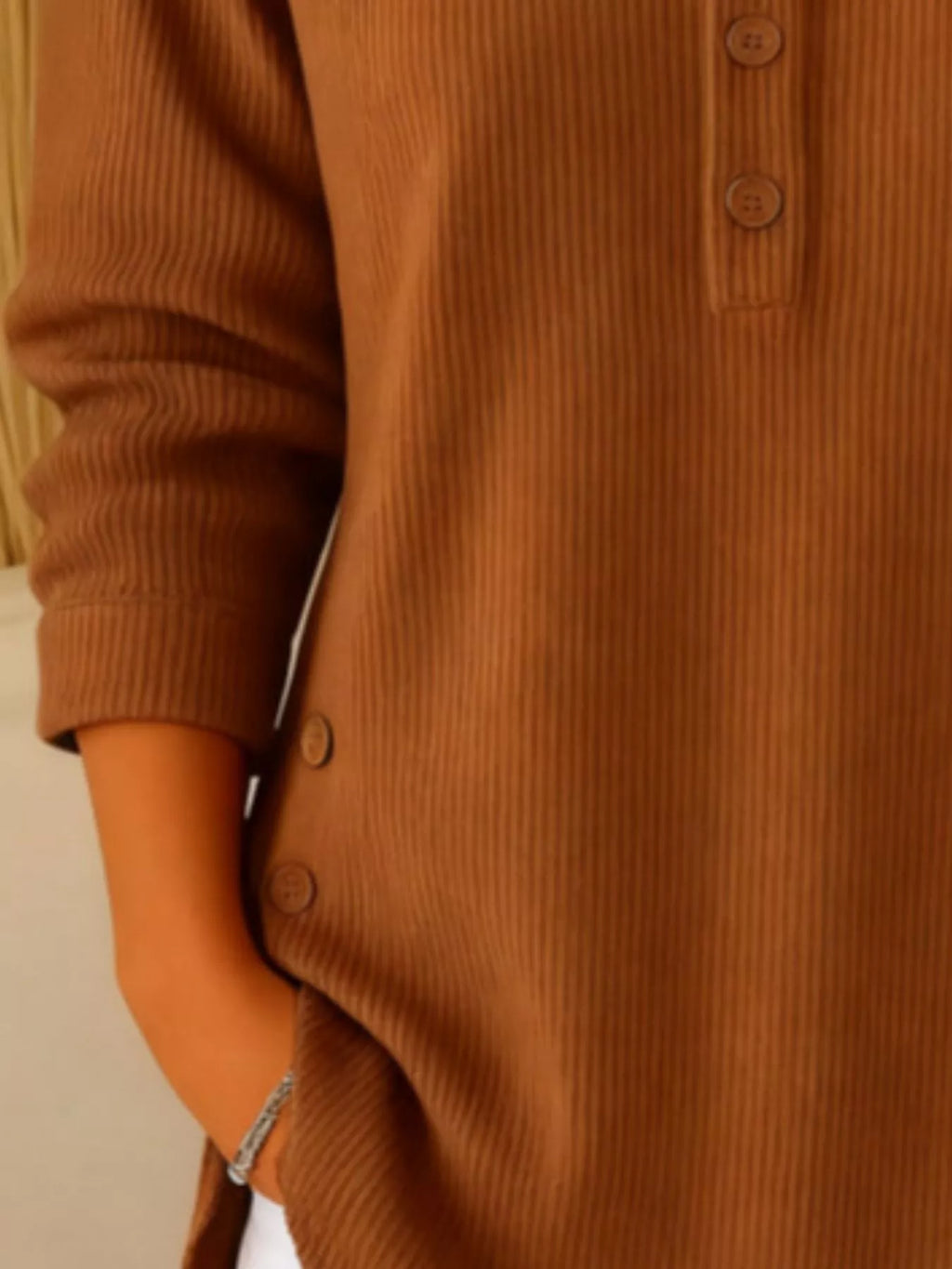 Full Size Button Detail Corduroy Top Plus (15)