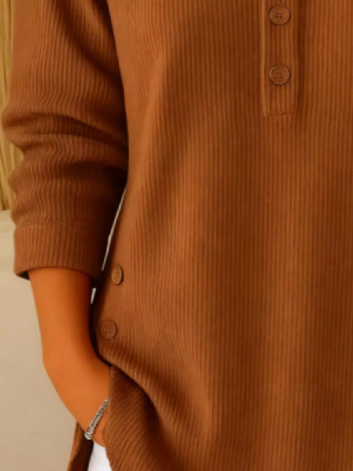 Full Size Button Detail Corduroy Top Plus (15)