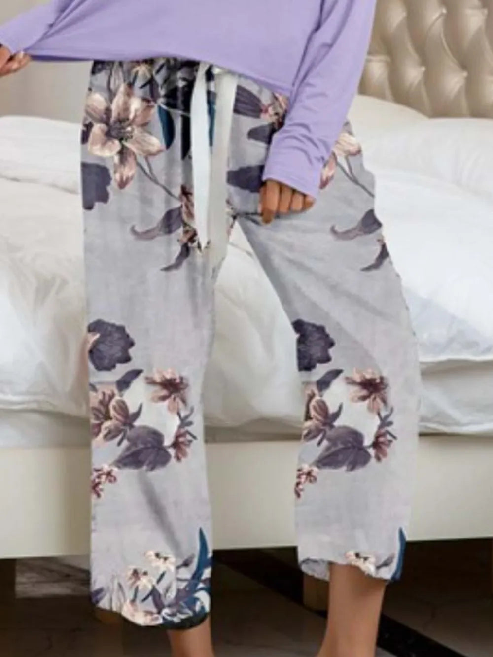 Round Neck Top Printed Pants Lounge Set (12)
