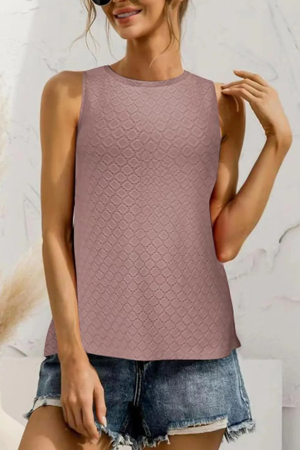 Eyelet Round Neck Tank (16)