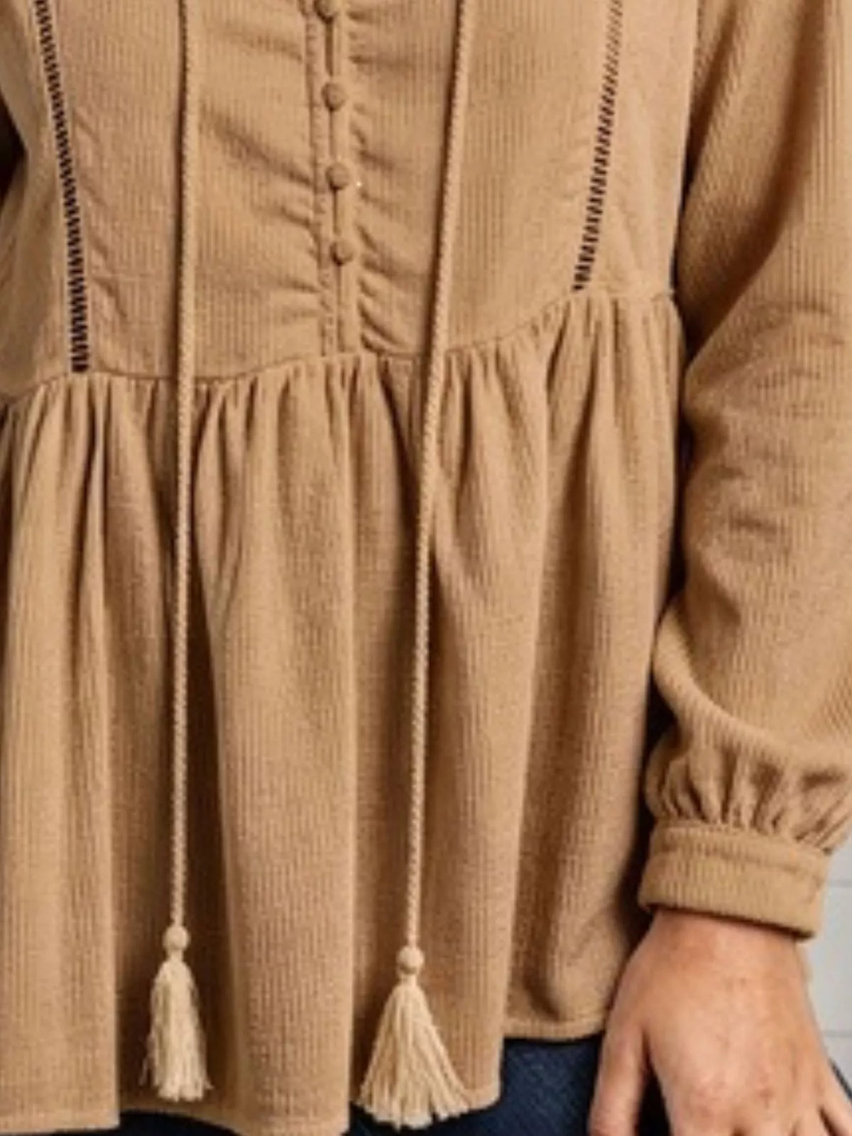 Tassel Drawstring Long Sleeve Peplum Top (9)