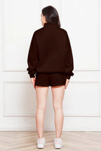 Half Zip Long Sleeve Sweatshirt Drawstring Shorts Set (9)