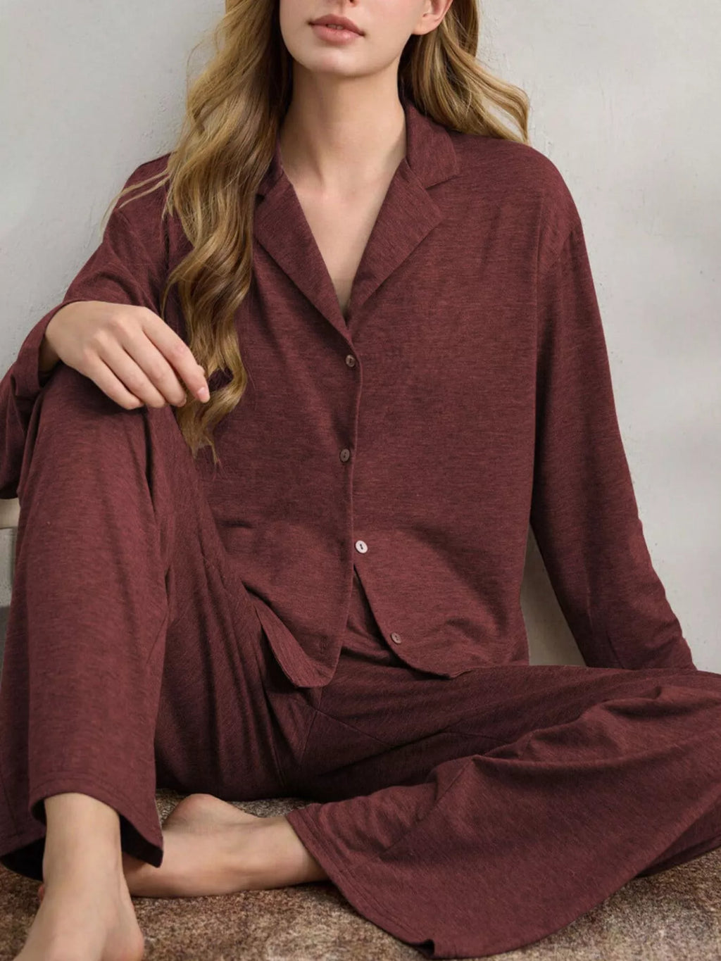 Button-down Top Wide-leg Pants Lounge Set (15)