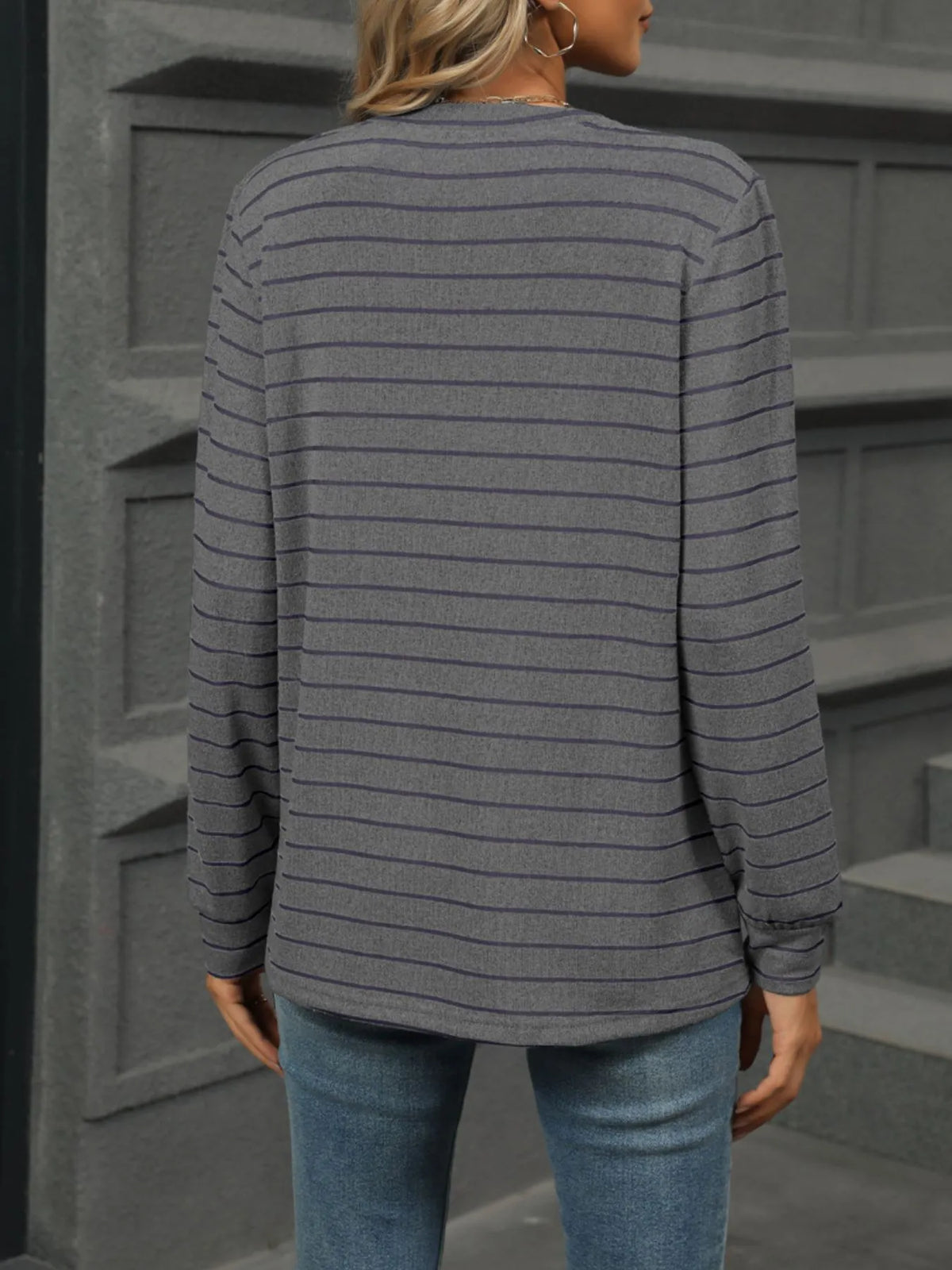 Striped Henley T-shirt Button Detail (34)
