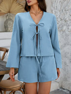 Double Tied V-neck Top Shorts Set (19)