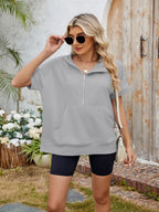 Half Zip Short Sleeve Hooded Top (15)