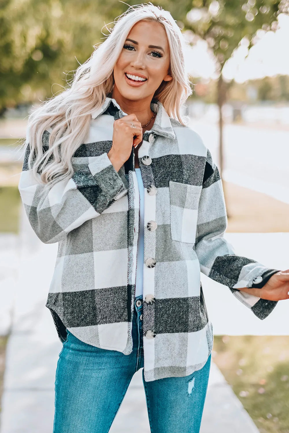 Plaid Button Up Dropped Shoulder Jacket (11)